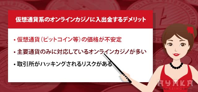 仮想通貨系のオンラインカジノに入出金するデメリット