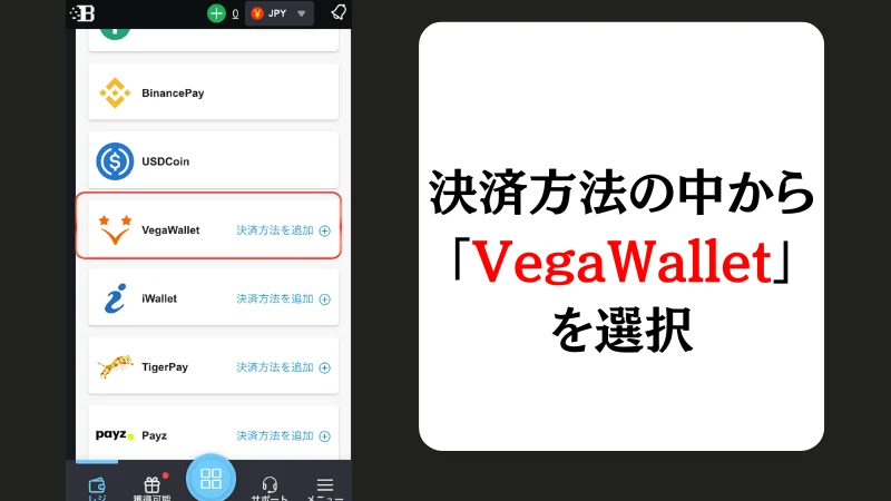 ボンズカジノの入金方法(VegaWallet)について解説しています。