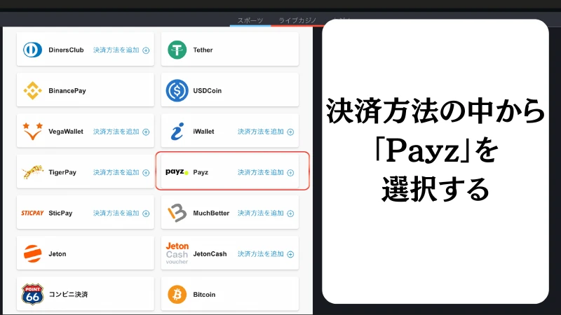 ボンズカジノの入金方法(Payz)について解説しています。