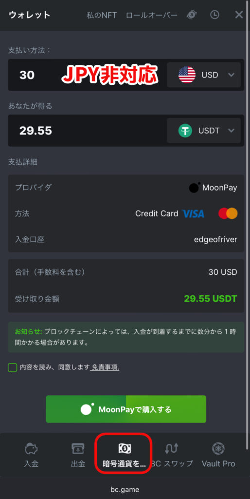 BCゲーム_Moonpay利用不可