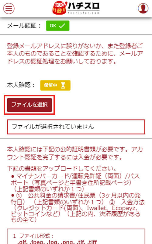 ハチスロ本人確認提出方法