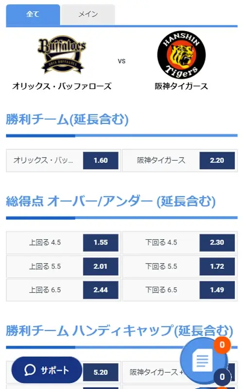 ビーベット 野球への賭け方