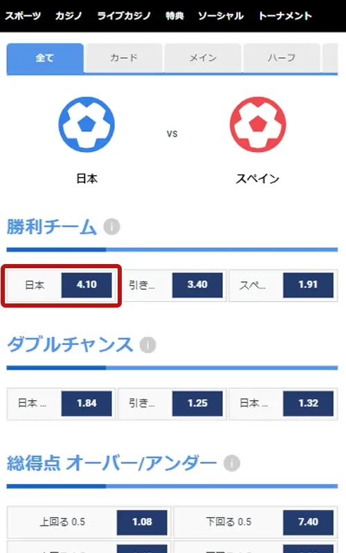 ビーベット女子W杯賭け方