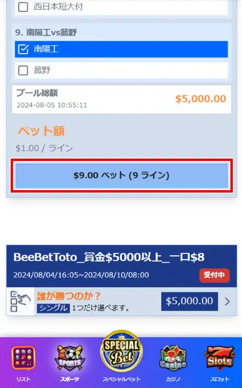 BeeBet Toto（ビーベット・トト）の賭け方