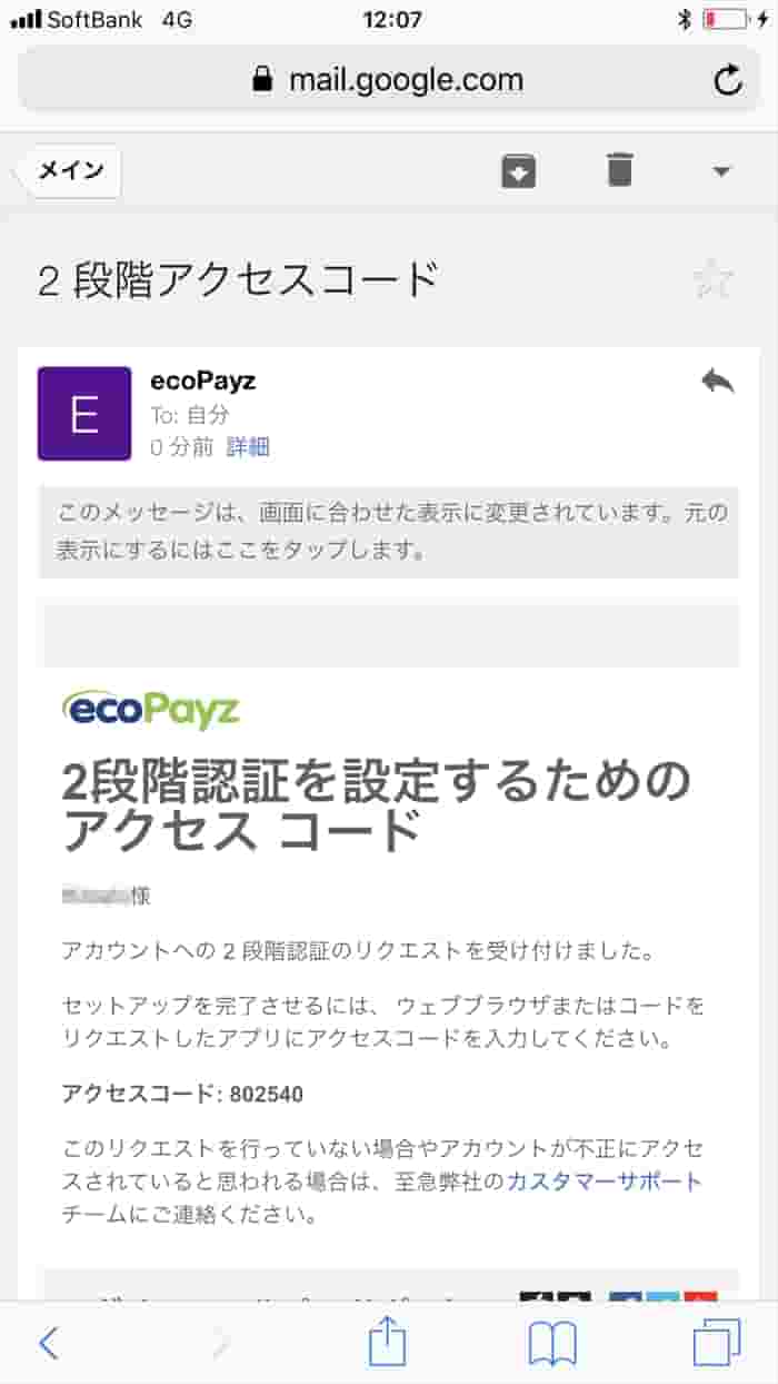 ecopayzから届いたメール