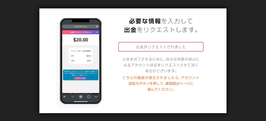 必要な情報を入力して出金をリクエストします。