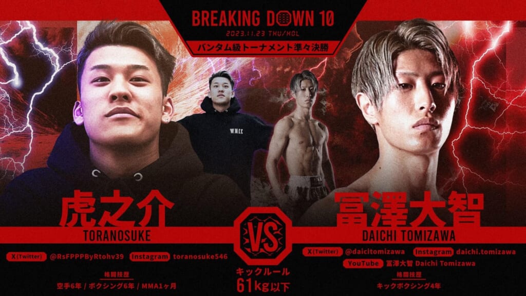 BREAKING DOWN10
バンタム級トーナメント準々決勝
虎之介 vs 冨澤大智