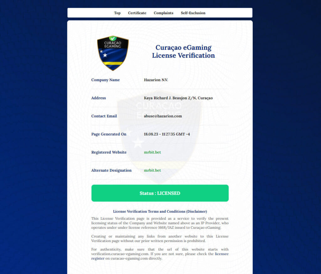 Curaso eGaming
License Verification