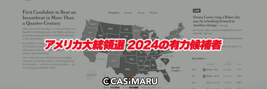 アメリカ大統領選 2024の有力候補者のバナー