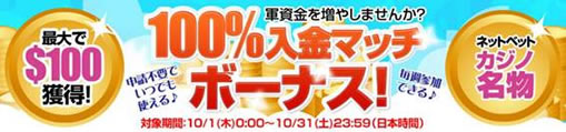 100％入金マッチボーナス