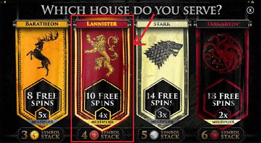 次のフリースピンはLANNISTER