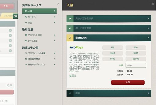 エコペイズで46ドル入金