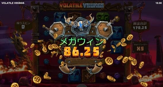 メガウィンで86.25ドル獲得