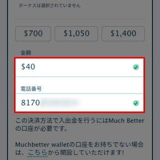 入金額と電話番号を入力する