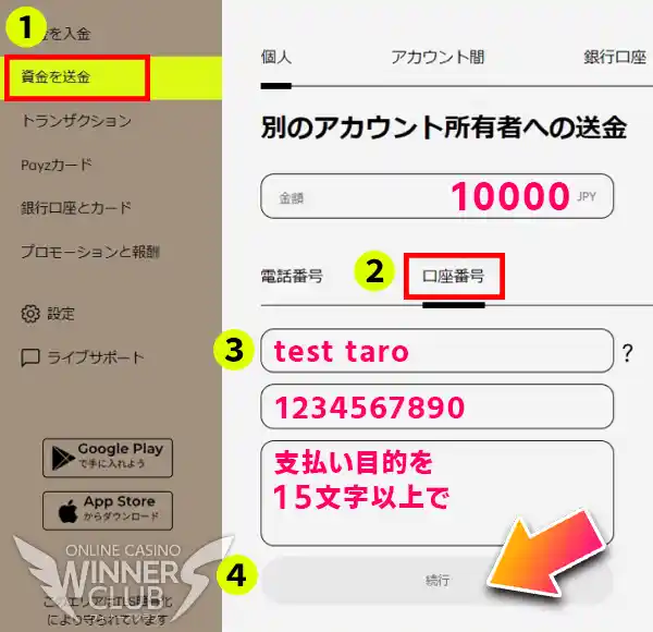 口座番号を入力して送金する方法