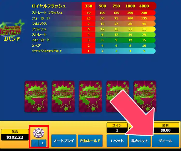 ベット額の設定をする