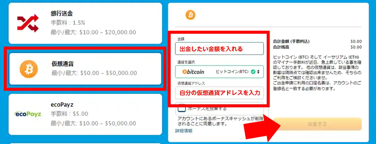 仮想通貨の出金方法