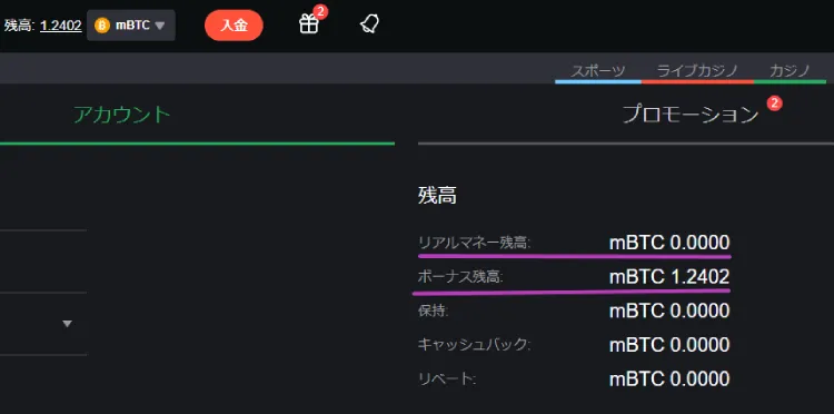 ボンズカジノの残高表示システム