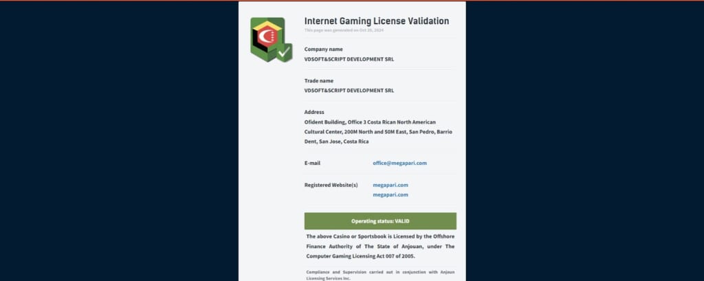 Internet Gaming License Validation